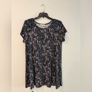 LOFT Plus Botanical Print Swing Dress with Short Sleeves Size 16-18
